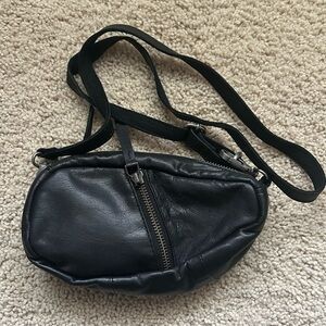 Free People Mini Coffee Date Black Leather Crossbody Bag